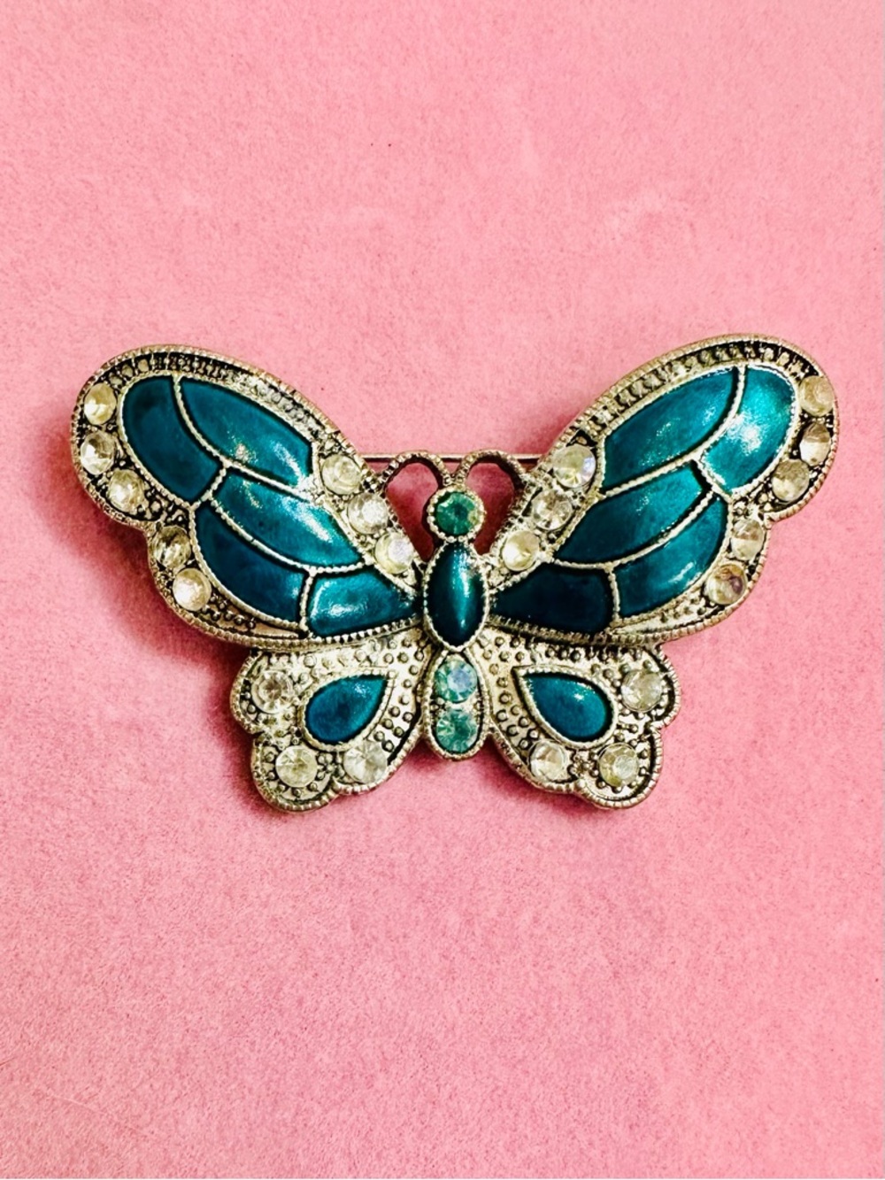 Teal Butterfly Rhinestone Brooch ✨ NWOT